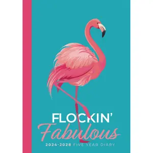 5 Year Diary 2024-2028 | A5 Flockin Fabulous Flamingo: Month to View Planner with UK Holidays, Vision Board, Moon Phases, Birthdays & Celebrations, Contacts, Passwords (Five Years) Paperback – August 11, 2023