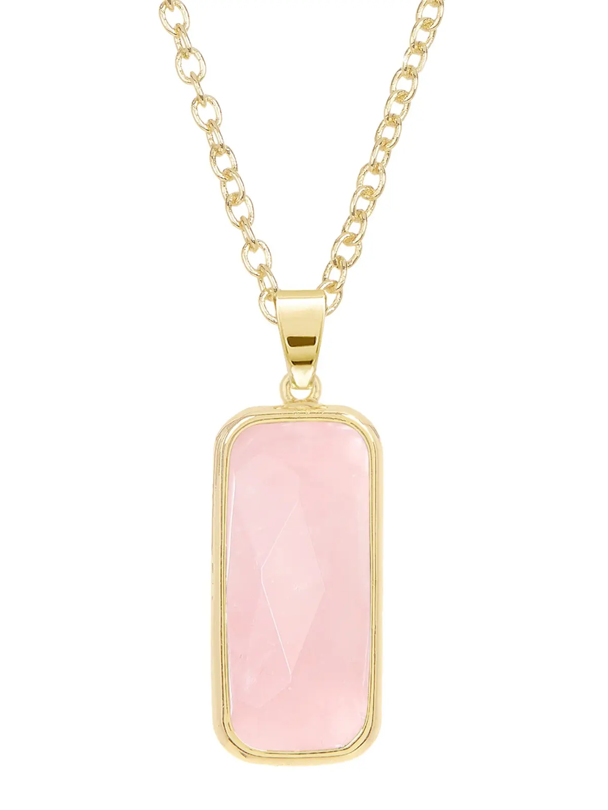 Rose Quartz Rectangle Pendant Necklace, Natural Gemstone Jewelry For Women Gift, Unique Jewelry