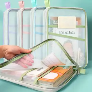 A4 Zipper File Storage Bag, 4 Counts Portable Multi-functional Organizer with Handle, Organizational Zipper Storage, Book Storage Bag, Storage Organizer for Home & School & Office Travel Storage