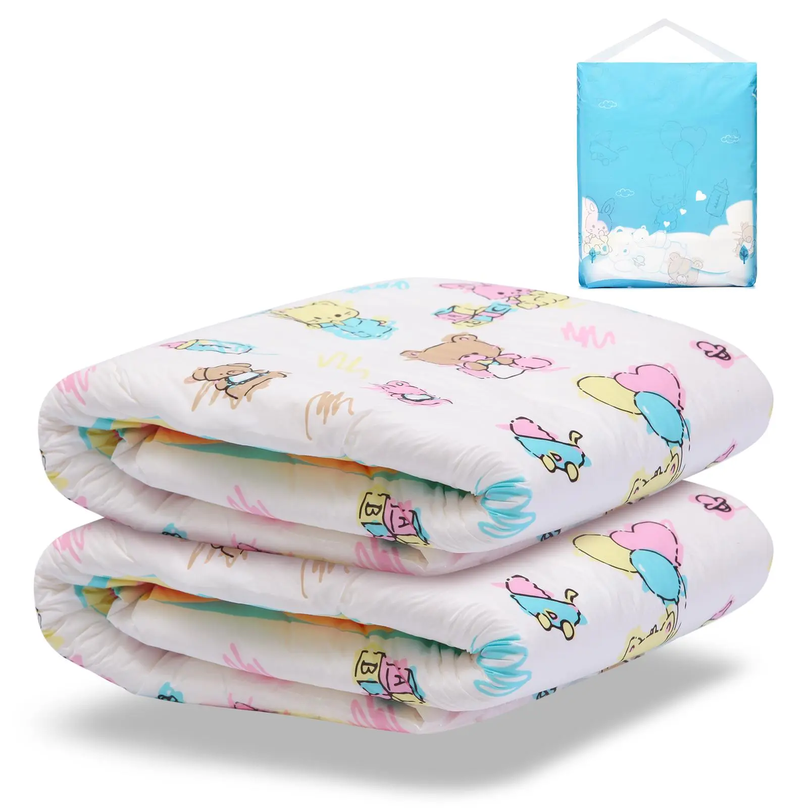 LITTLEFORBIG Baby Cuties Adult Brief Diapers, 2 Pack Ultra-Absorbent with Leak Protection, Adjustable Tapes, Plastic Backing, Pastel Print