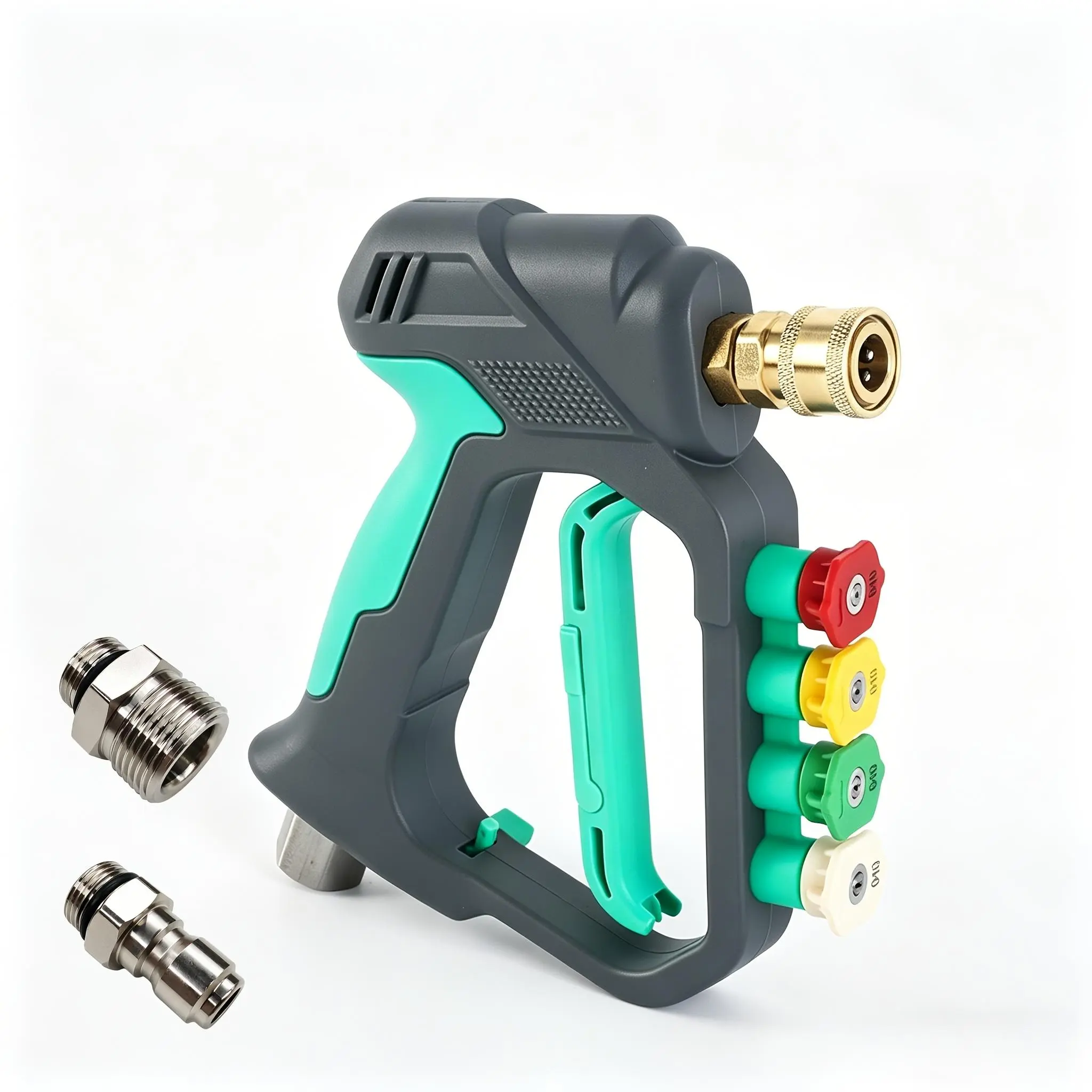 High Pressure Washer Sprayer Gun with 4 Color-Coded Quick Connect Nozzles, M22/14mm & 3/8" Quick Connect Adapters, Ergonomic Non-Slip Handle, Fits Most Models for Car Care & Patio Cleaning, For Patio & Garden Cleaning
