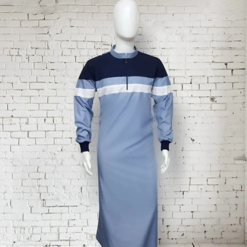 Rabib Thobe - Muslim Men Wear, Long Sleeves, Sky Blue, Black & Cream Stripe Design, Suitable for Various Occasions.