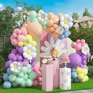 114 Pcs Pastel Rainbow Balloon Arch Garland Kit - Daisy Flower Balloons - Clear Balloons - Perfect for Birthday, Baby Showers, Weddings & Party Decoration!