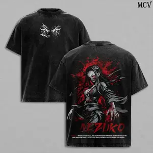 Nezuko Kamado Demon Slayer Double Printed Tee, Vintage Unisex Oversized Washed Heavyweight Cotton shirt Streetwear, OtakuDrop Fashion Style Graphic Tee, Gift for Fans Manga Anime Merch