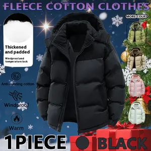 Winter hooded casual fleece-lined men's coat,removable hood,warm color-blocked cotton jacketcouples' style winter cotton coat, outerwear top.