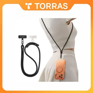 TORRAS Phone Lanyard Crossbody with 2 Phone Tabs, Adjustable Anti Theft Phone Strap for All Phones, Premium Metal Buckles, Skin-Friendly, Universal Cell Phone Neck lanyard for Travel Essentials, Black