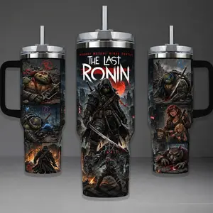 TMNT The Last Ronin Tumbler, Teenage Mutant Ninja Turtles 40oz Cup with Handle, Last Survivor Michelangelo 20oz Stainless Steel Travel Mug, Comic Fan Gift, TMNT Inspired Insulated Tumbler Featuring Epic Gritty City Design.