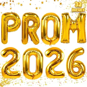 Prom 2026 Balloons Gold 32 Inch Giant - Prom 2026 Decorations Decor for Graduation Party Foil Mylar Balloons Banner Sign