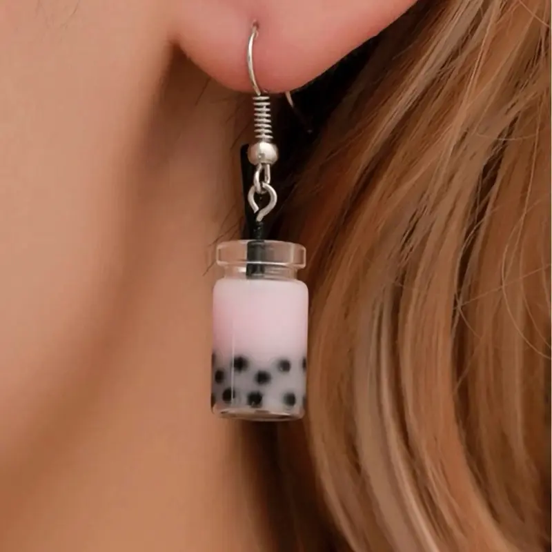 Boba Earrings - Unique Design with Boba Inspired Bottle Charm and Circular Hook