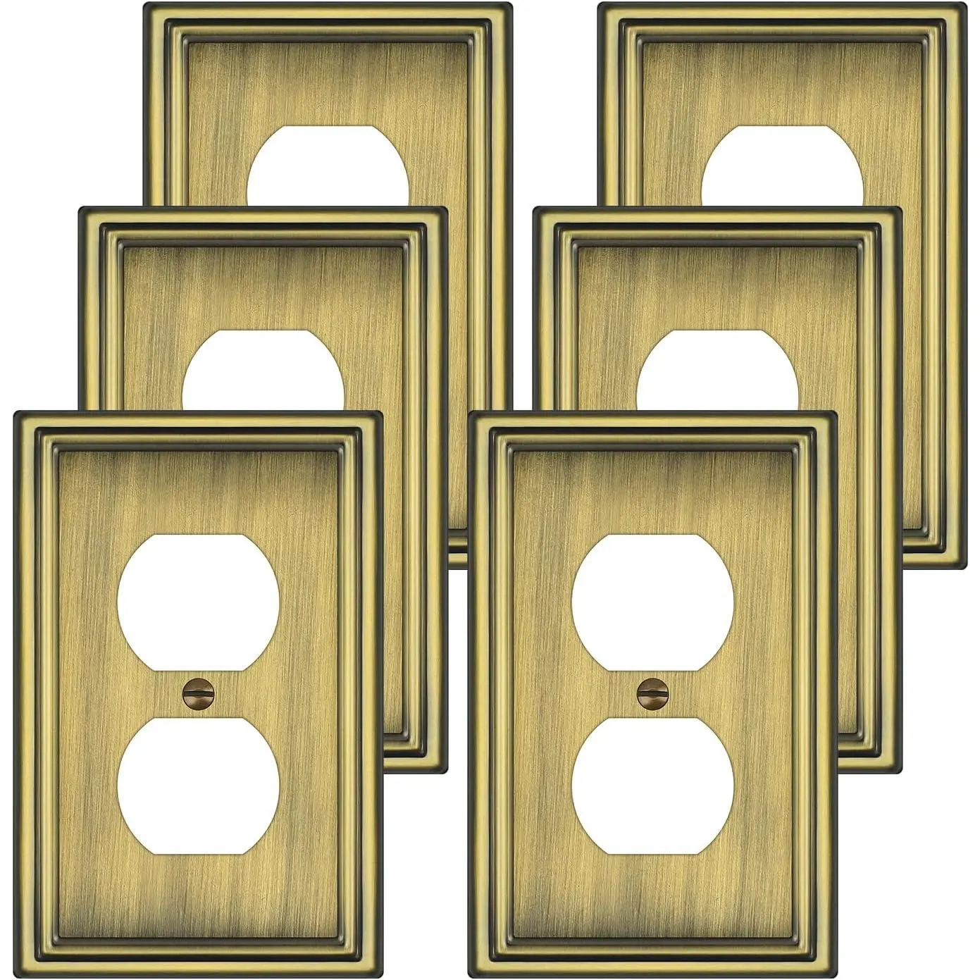 6 Pack Duplex Outlet Covers Wall Plates, Antique Brass Metal Electric Receptacle Cover, Classic Decorative  Plate and Outlet Cover, 1 Gang Wall Plate for Electrical Outlets