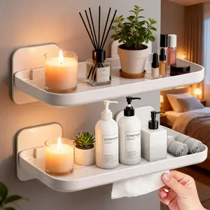 2 Pack No Drill Floating Shelves Adhesive Wall Shelf for Bathroom Kitchen & Bedroom Storage No Drill Installation Versatile Use