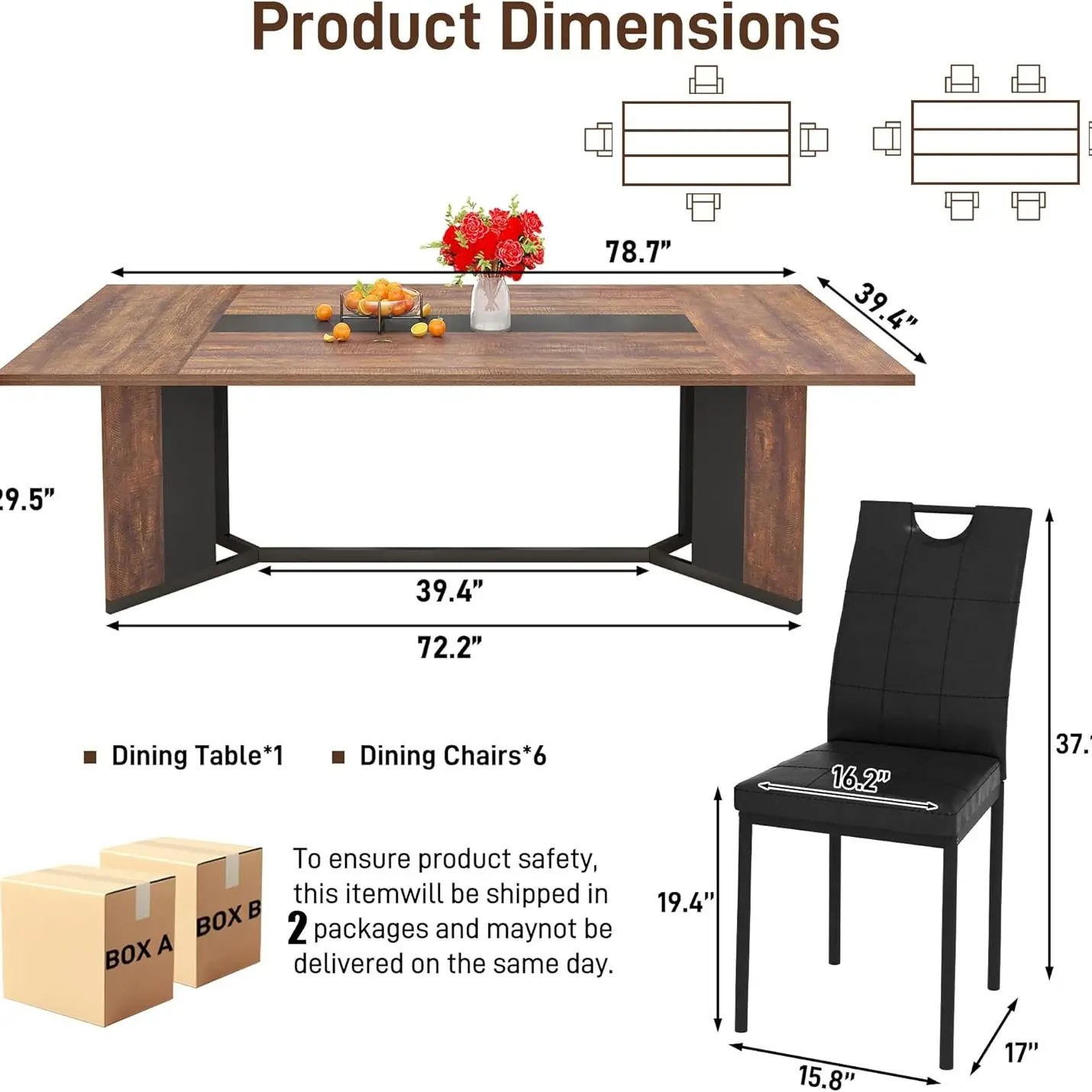 brown (78IN Table+6 Chairs)