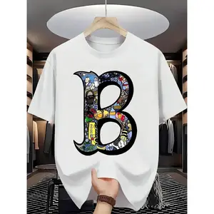 T-shirt letter pattern printing, create a unique dressing style, Suitable for men, women, moms and friends, couple style, fashionable and loose, youthful and energetic, men's daily wear tops, women's gifts, women's tops, festivals