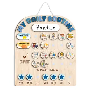 TinyKidz  Personalized Wooden Chore Chart for Kids, My Daily Routine Chart for Toddlers 3-5, Daily Chore Chart for Boys