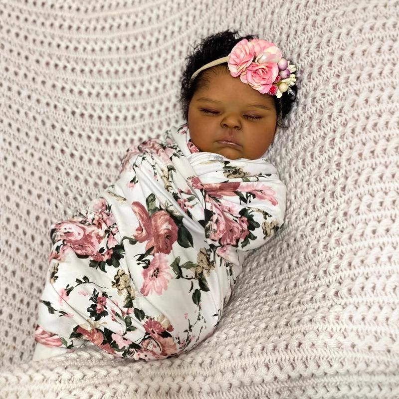 Lifelike Reborn Baby Dolls 20 inch 50 cm Realistic Mixed-Race Baby Girl Doll Black African American & Biracial Reborn Toddler with Hand-Rooted Curls, Soft Cloth Body & Outfit Set