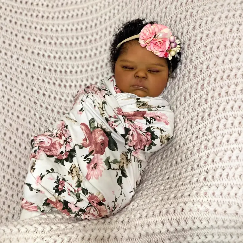 Lifelike Reborn Baby Dolls 20 inch 50 cm Realistic Mixed-Race Baby Girl Doll Black African American & Biracial Reborn Toddler with Hand-Rooted Curls, Soft Cloth Body & Outfit Set
