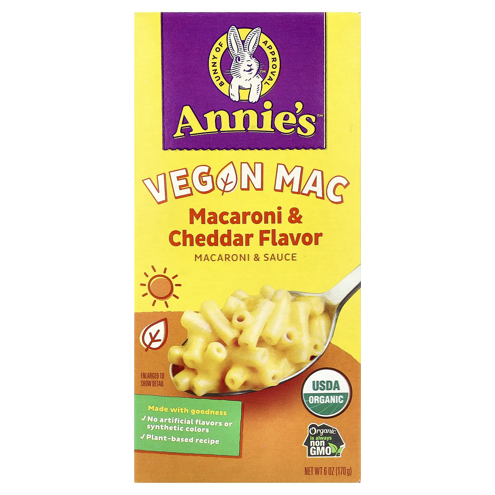 Annie's Homegrown Vegan Mac, Macaroni & Cheddar, 6 oz (170 g)