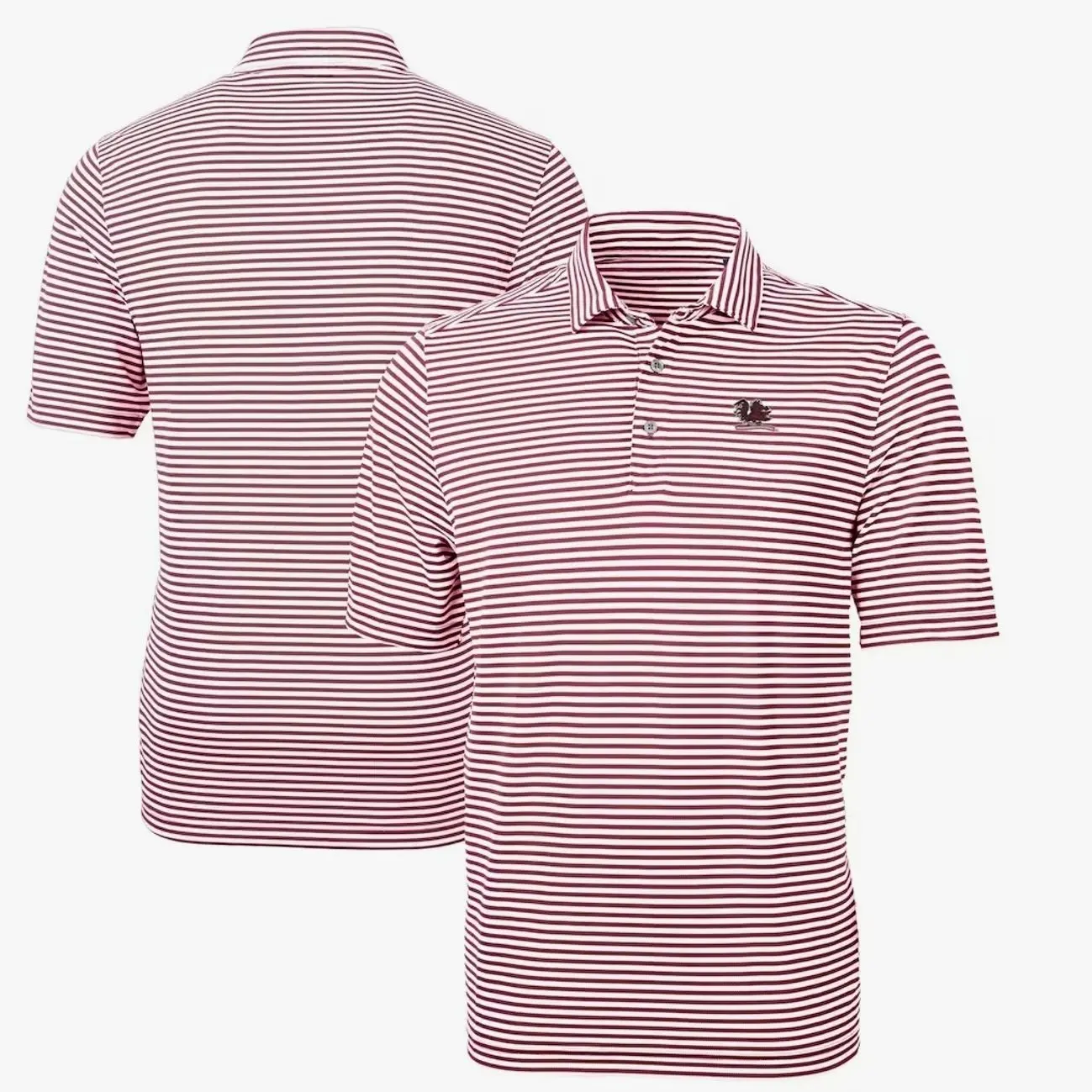 College South Carolina Gamecocks Cutter & Buck Vault DryTec Virtue Eco Pique Stripe Recycled Polo - Garnet Sleeve Tee, Casual Collared Shirt Boatyard Button-Up Shirt Toile Teddy Polo