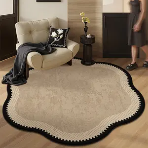 Japanese-style Bedroom Decoration Irregular Shape Bedside Soft Rug American Retro Living Room Carpet Large Area Round Cloakroom Beige Rug Home Washable Lounge Kitchen Balcony Study Non-slip Floor Mat Machine Washable Rugs
