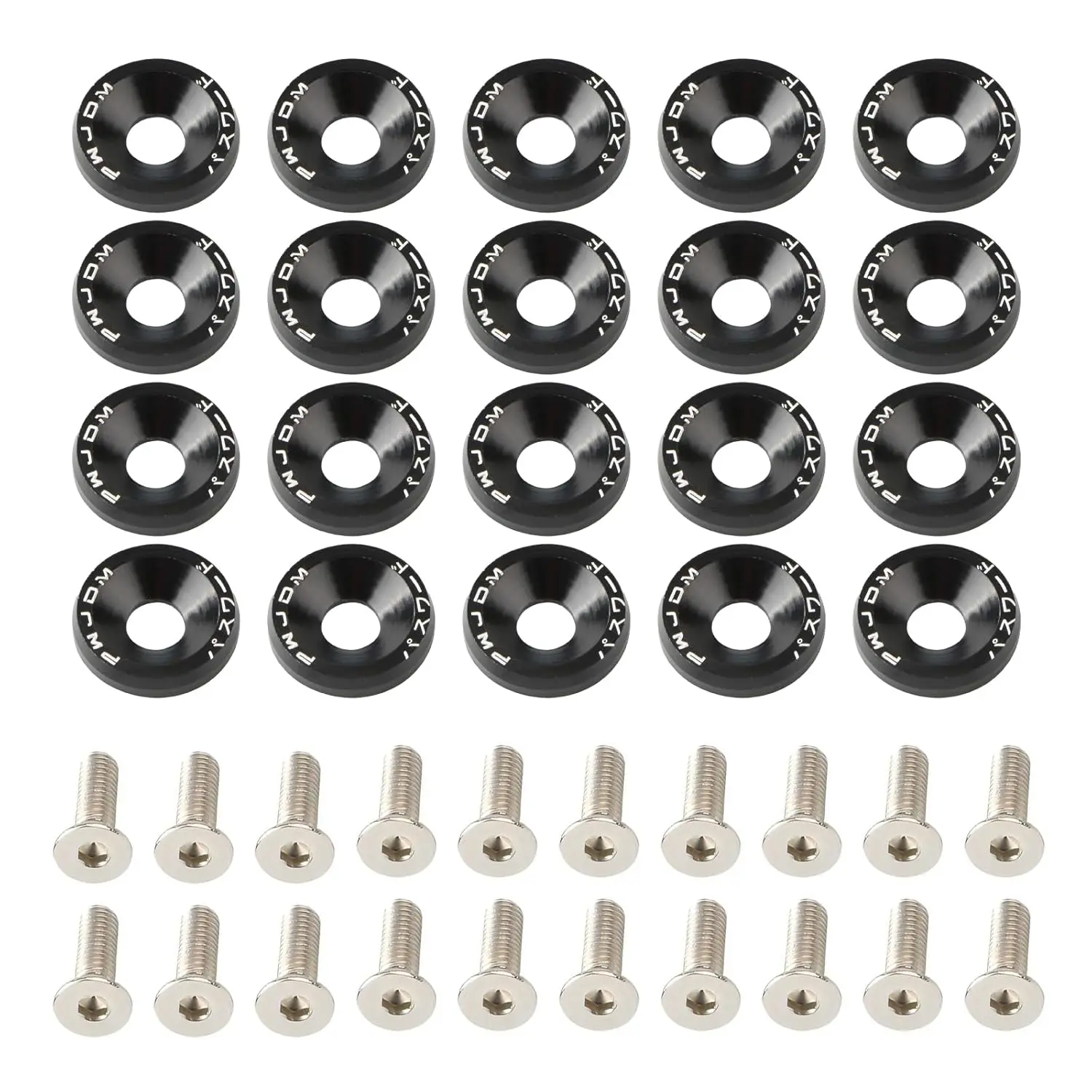 20PCS Bumper Fender Washers, Engine Bay Dress Up Fastener Kit, Aluminum Fender Washers, Bolt Fasteners for Trunk License Plate Frame (Black)