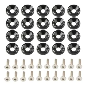20PCS Bumper Fender Washers, Engine Bay Dress Up Fastener Kit, Aluminum Fender Washers, Bolt Fasteners for Trunk License Plate Frame (Black)