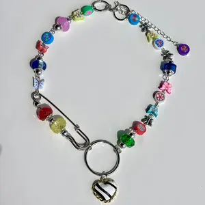 Y2K Multicolor Beaded Charm Necklace – Festival Jewelry, Butterfly & Flower Beads, Statement Piece