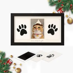 Triple Decor Frame with Text for Handprint and Footprint Keepsake, Non-Toxic Custom DIY Gift for New Moms, Clay & Ink Pad Styles Available