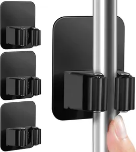 4 Pack Broom Holder Wall Mount, Improved Super Anti-Slip Mop and Broom Holder Wall Mount, Broom Hanger Gripper for Kitchen, Bathroom, Closet, Garden Garage, Black DOMAXCAI