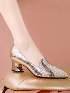 Women's Sequin Pointed Toe Low Heel Shoes, Casual PU Leather Wedge Sneakers for All Seasons, Perfect for Dating and Parties