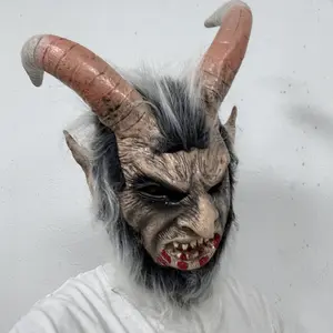 Horror Lucifer Mask Krampus Demon Masks Realistic Masks Movie Cosplay Sheep's Horn Devil Helmet Scary Party Roleplay Props Pranks Costume, Halloween