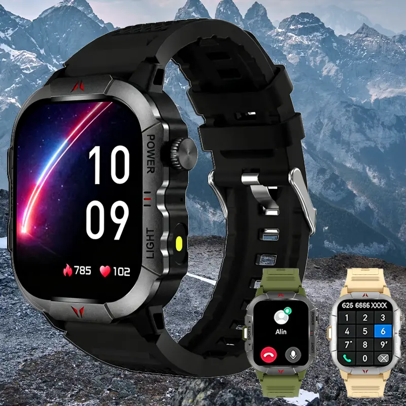 2026 New IP68 2.01" HD Smart Watch for Men with LED Lighting, Fitness Tracker, Call & Dial Integration, AI Voice Control, 100+ Sports Modes, Multi-Function Smartwatch, Android & iPhone Compatible, Includes Two Additional Silicone Straps