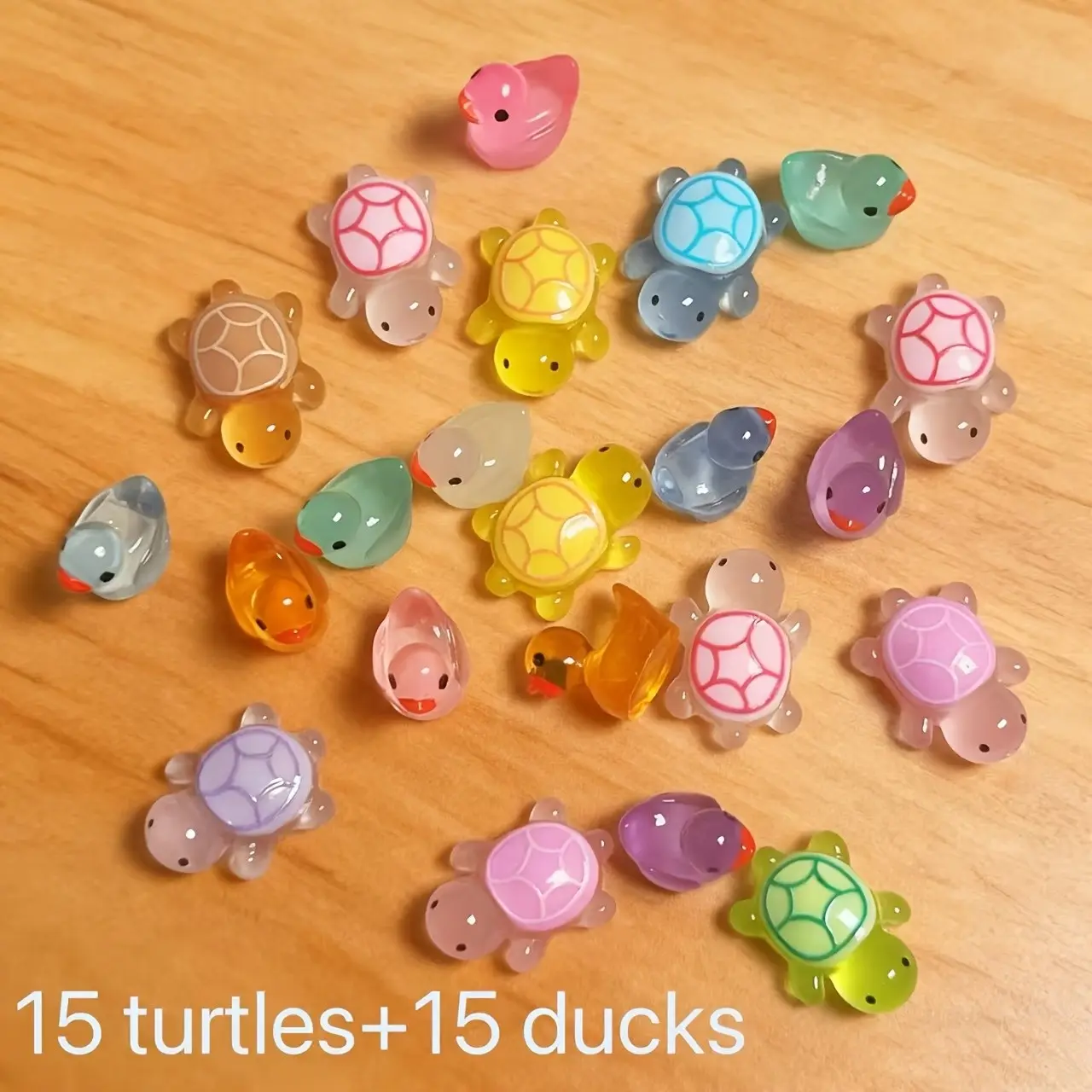 30pcs Glow-In-The-Dark Duck Toys Set, Resin Mini Ducks & Tortoises, Cute Animal Design, Party Favors, Night Light Gifts, Decorative Animal Figurines, Animal Decorations, Home Decor Ornaments