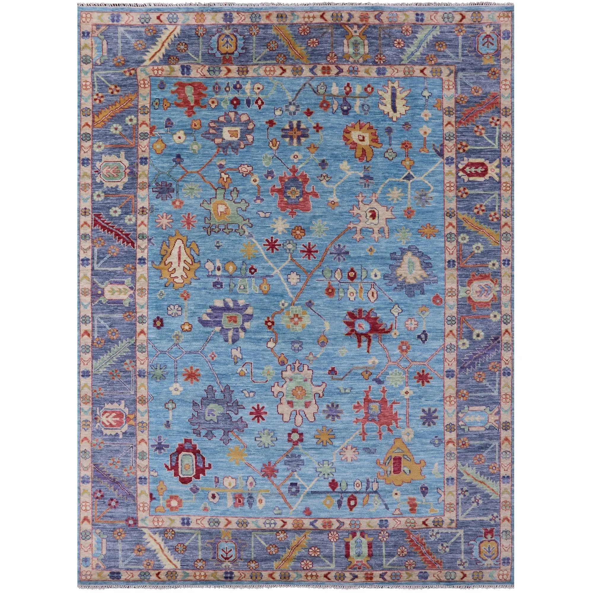 SUPER SALE Blue Turkish Oushak Handmade Wool Rug - 10' 1" X 13' 9"