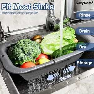 Collapsible Scalable Colander Strainer, KozyNesté, Expandable Over the Sink Colander, Adjustable Silicone Kitchen Sink Strainer, Foldable Large Colander Basket to Wash Vegetable, Fruit, 15" to 19.8", gifts Plastic Thick Utensils Flexible
