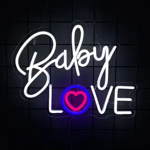 Baby Love Neon Wall Decor, Baby Baptism Party Background Neon Light, LED Neon Sign, Gender Reveal Party Wall Decoration with Switch USB Powered