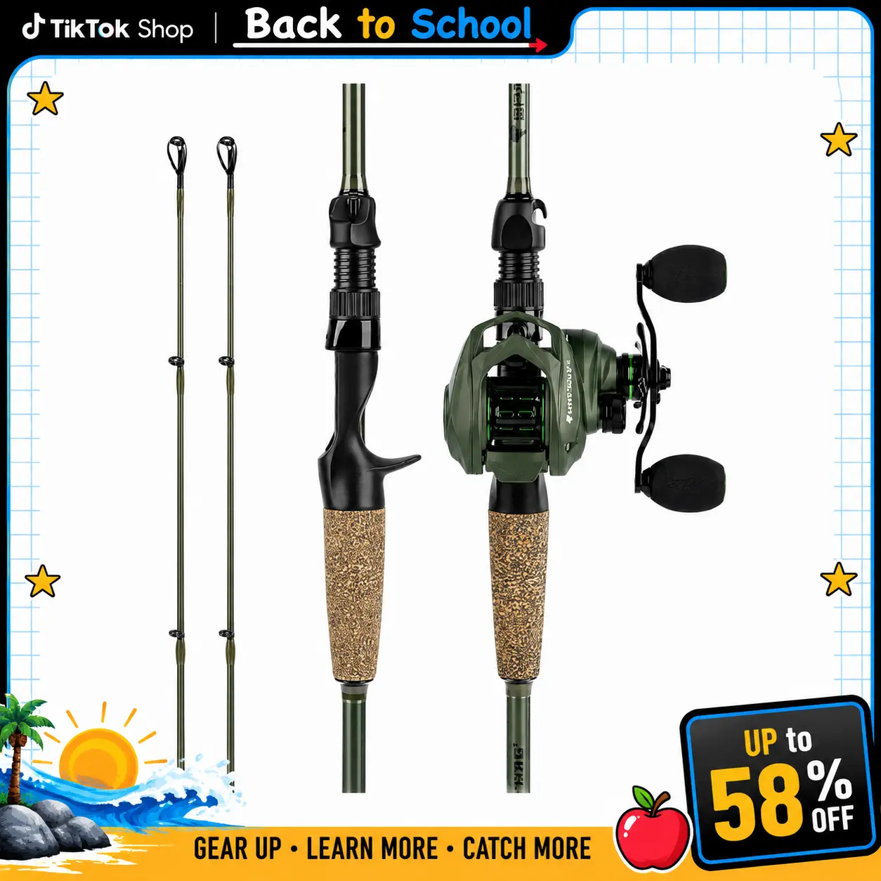 [Back to School]KastKing Spartacus II Twin-Tip Fishing Rod and Reel Combo, Casting Combo, Fishing Poles and Reels Combo, KastFlex IM6 Graphite Blanks, 2-Piece Rods with Extra Tips SummerVibes