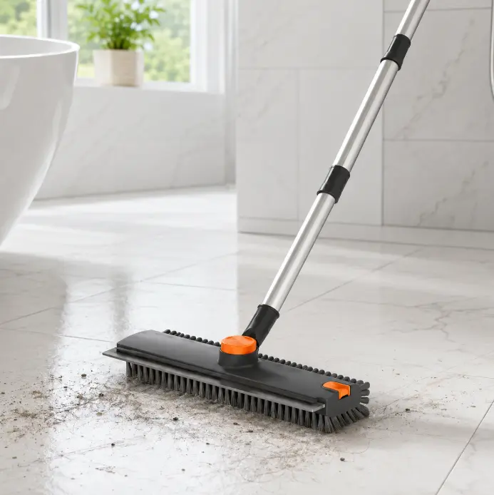3-in-1 Long Handle Floor Scrubber Brush with Stiff Bristles, Multi Surface Bathroom Cleaner for Tile, Shower, Tub & Kitchen, Extendable Cleaning Brush for Floors, Grout, Walls, Home Deep Cleaning Tool, Wet Floor Scrub Brush with Adjustable Handle