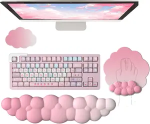 Pink Mouse Pad & Keyboard Wrist Rest Set, Ergonomic Cute Gradient Memory Foam Wrist Support with Non-Slip Base, Relieve Typing Pain for Computer Laptop Gaming Home Office