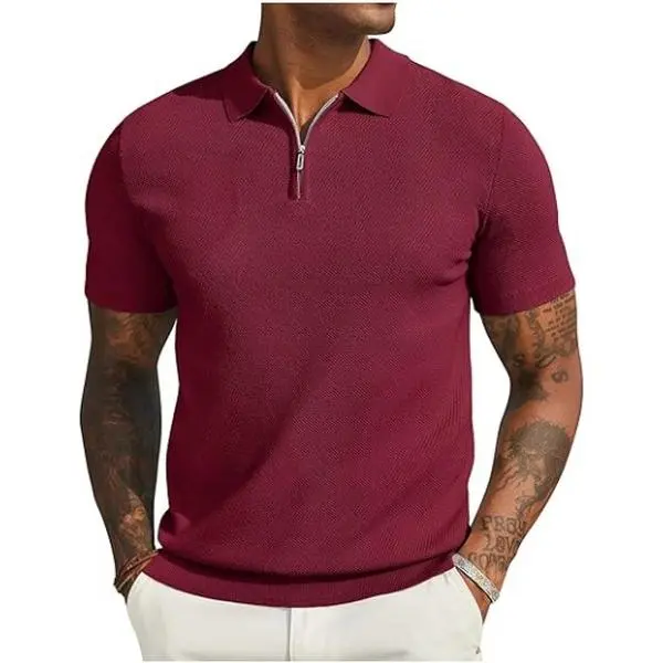 COOFANDY Men's Shirts Zipper Polo Shirts Short Sleeve Casual Knit Polo Shirts Lightweight Golf Shirt