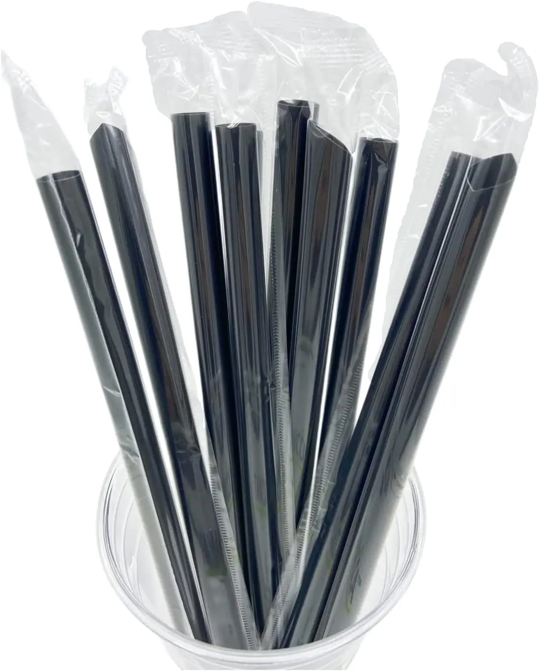 125 count Black , Disposable Boba Straw for Smoothies, Milkshakes & iced Coffee, Individually Wrapped Black Color Plastic Straws (12mm Wide X 230mm Long) | CSP016