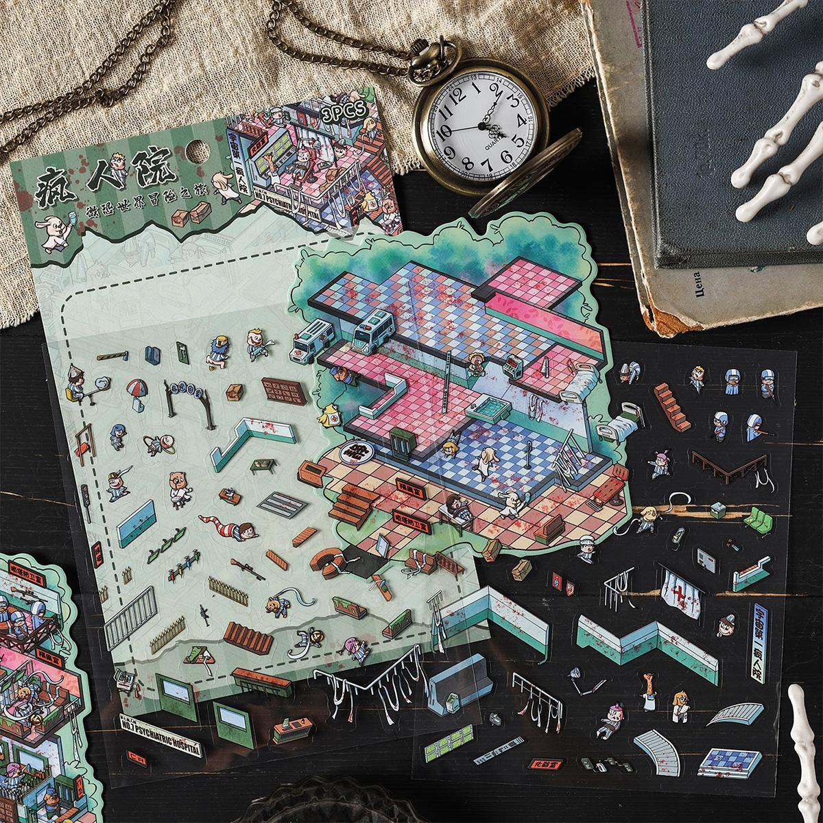 4-in-1 Miniature Scene Sticker Set, A Curated Collection of 3D Stickers for Scrapbooking & DIY Decals. Versatile & Creative Fun. (Tweezers Included)