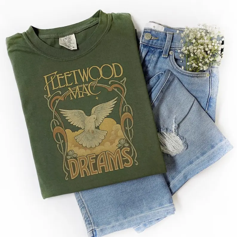 Comfort Colors® Vintage Fleetwood Mac Dreams Shirt  Retro 70s Rock Band Graphic Tee Classic Dove Art Nouveau Concert Shirt Gift for Stevie Nicks Fans