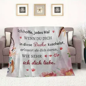 1pc German Message Niece Blanket - Bilingual English/German To My Niece Print, Soft Coral All-Season Throw With Floral Dreamcatcher & Hearts, Pink/Beige Bedspread, Women, Birthday Present