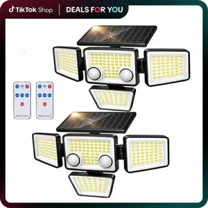 2 Packs Solar Outdoor Lights 2500LM Security 3 Heads Dimmable Spotlights 3 Modes IP65 Waterproof for Outdoor Security US, Adjustable Flood Lamp