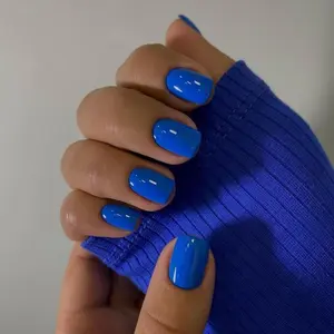 24pcs Blue Press on Nails Short Square Nails for Women
