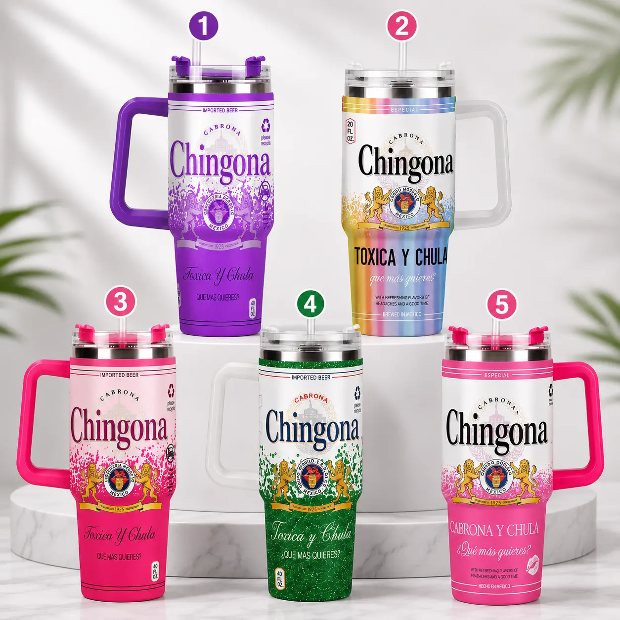 [Gift box and straw] Chingona Modelo Inspired 20oz Stainless Steel Tumbler with Lid - Pink Cabrona y Chula Mexican Style Insulated Travel Mug - Double Wall Vacuum Flask for Cold Drinks