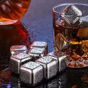 Stainless Steel Ice Cubes Set, Quick Freeze Metal Cooling Stones for Cocktails Wine Beverages, Reusable Square Whiskey Chilling Rocks