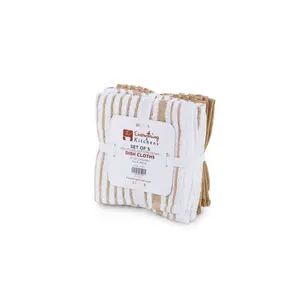 Everything Kitchens Modern Essentials Oversized Recycled Cotton Terry Kitchen Dish Cloths (Set of 5) | Tan & White