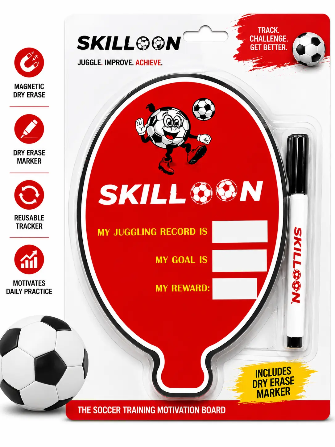 SKILLOON Soccer Motivation Board – Magnetic Dry Erase Juggling Tracker for Kids & Players