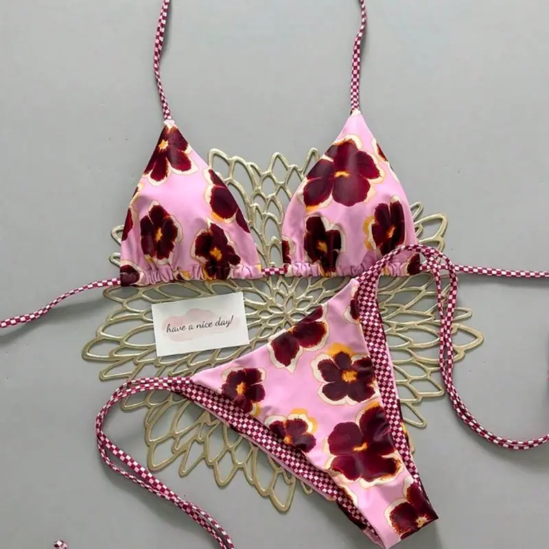 Women's Two-Piece Swimsuit Set, Floral Print Summer Bikini, Floral Bathing Suits, Vacation Beach Wear, Floral Print Swimwear, Comfortable Slim Fit, Sexy Tie Back, Ditsy Floral Pattern, Ideal for Pool Parties, Bikini Sets, Floral Print Swimsuits